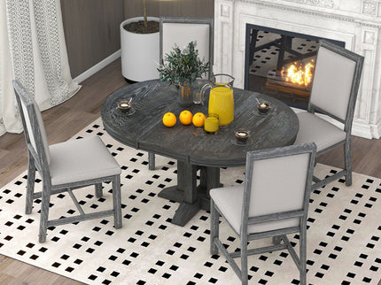 5 Piece Dining Set With Extendable Round Table And Upholstered Chairs