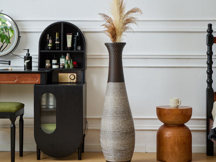 Tall Standing Designer Floor Vase Durable Artificial Rattan Elegant 2 Tone Finish Ideal Decor Accent For Living Room, Bedroom, Entryway Stylish Home Decor Statement Piece - Black / Gray