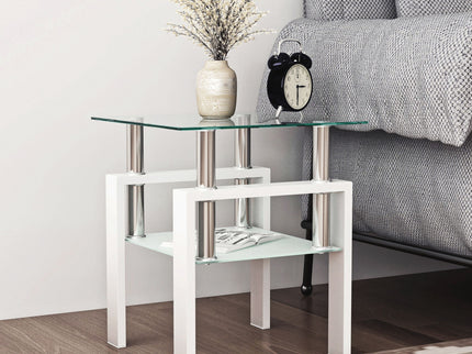 Modern Tempered Glass Tea Table, End Square Table For Living Room