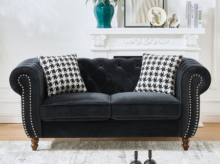 Chesterfield Upholstery Fabric Loveseat With Roll Armrest And Nailhead