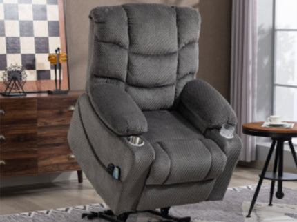 Ultra Wide Electric Lounge Chair With Hot Massage Heating And Auxiliary Standing Function, For Living Room - Gray