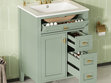 Bathroom Vanity With Sink, 3 Drawers & Cabinet With 2 Tier Door Storage Rack, Soft Close Doors & Drawers