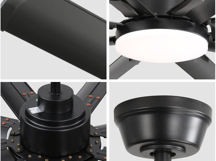 72" Large Design Ceiling Fan With Smart Remote Control, 6 Wind Speed DC Motor For Living Room - Black