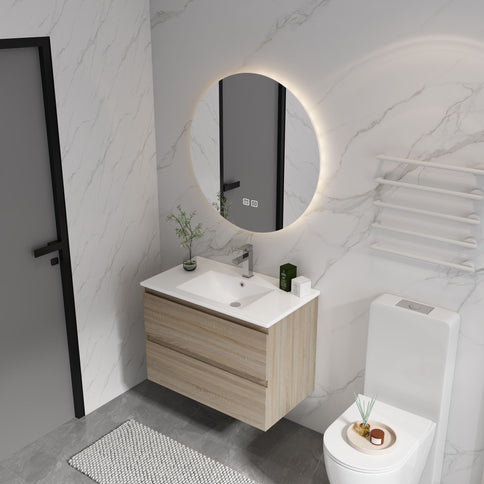 Wall Mounted Bathroom Vanity & Sink, 2 Soft Close Drawers