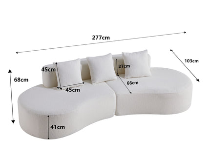 Curved Boneless Couch, Half Moon Sofa, 5 Seat Couch With High Density Foam Filled For Living Room - White