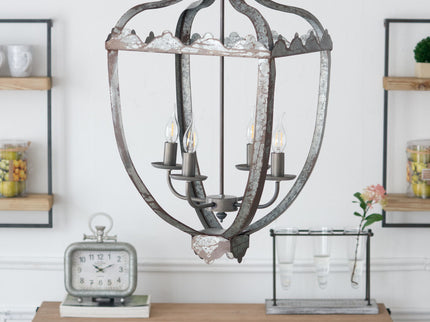 4 Light Metal Chandelier, Hanging Light Fixture With Adjustable Chain For Kitchen, Bulb Not Included - Gray
