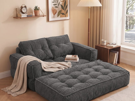 2 Seater Modular Corduroy Sofa With Chaise Lounge For Living Room