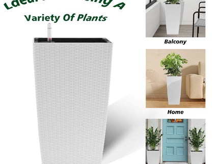 Square Large Planter With Automatic Watering System For Home And Garden (Set of 2) - White