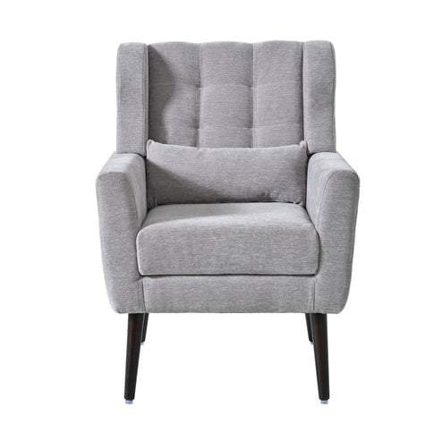 Modern Accent Chair, Arm Chairs For Living Room, Upholstered Mordern Armchair, Comfy Soft Padded Lounge Chair In Small Space, Bedroom, With Pillow, Solid Wood Leg