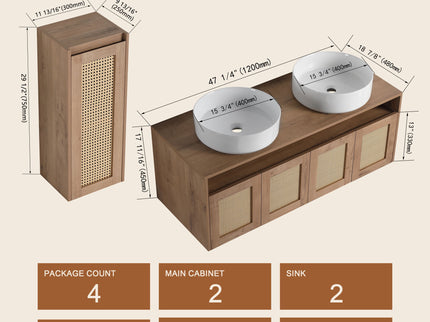 Bathroom Vanity With Art Sink And Side Cabinet, Float Mounting Design
