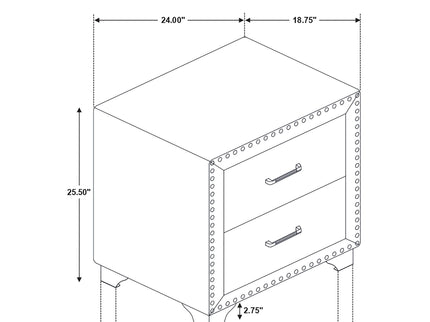 Upholstered 2 Drawer Nightstand With Accents