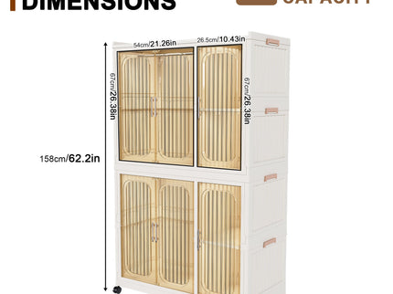 Portable Wardrobe Closet Storage Organizer For Clothes, 6 Magnetic Doors With 6 Cubes & 2 Hanging Rods, 6 Hangers - Cream White