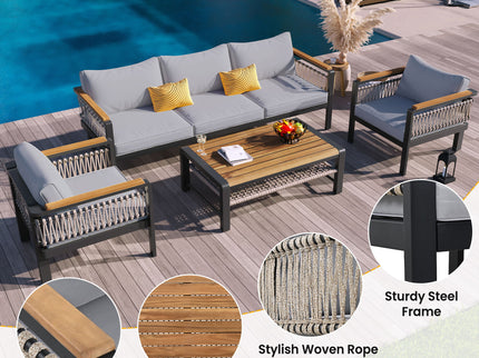 4 Pieces Outdoor Sectional Sofa Set 5 Person Patio Seating Group Outdoor Conversation Set With Cushions And A Coffee Table For Patios