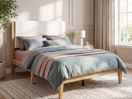 Platform Bed Frame With Upholstered Headboard, Slat Support