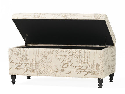 Parisian Upholstered Fabric Storage Ottoman - Beige / Reclaimed Natural