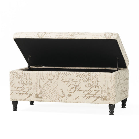 Parisian Upholstered Fabric Storage Ottoman - Beige / Reclaimed Natural