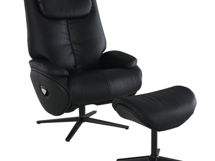 Labotina - Top Grain Leather Accent Chair With Swivel & Ottoman - Black