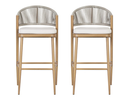 Outdoor Bar Height Metal Frame Counter Stools With Scallop Shaped Backrest & Water Resistant Cushions
