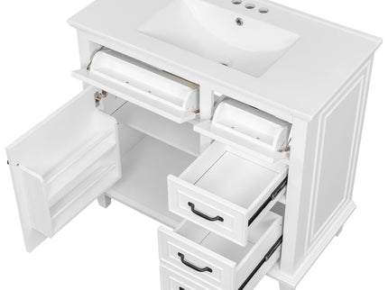 Modern Bathroom Vanity With Sink Top, Flip Drawers, Adjustable Shelf