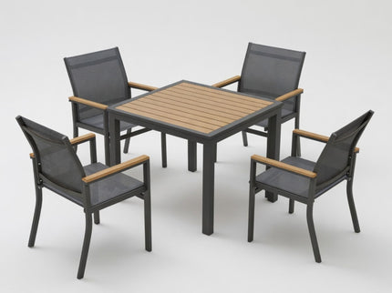 Gray Aluminum Patio Dining Set With Textilene Chairs, 5 Piece All Weather Outdoor Table And Chair Set For Patio, Porch, Garden