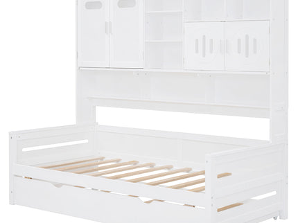 Daybed With All-In-One Cabinet And Shelf