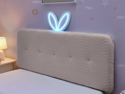 Upholstered Bed With Oversized Rabbit Ear Headboard, LED Lights & 4 Storage Drawers