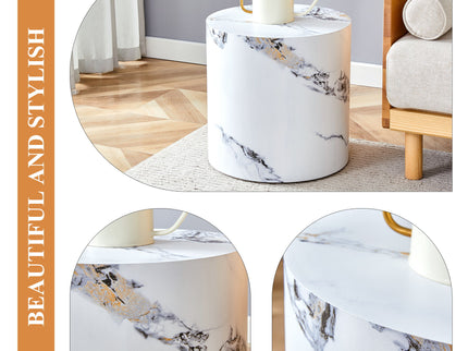 Elegant Cylindrical Table With Patterned Design For Versatile Use - White