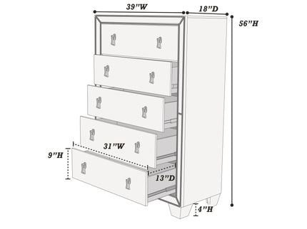 5 Drawer Chest Bedroom Furniture - Silver