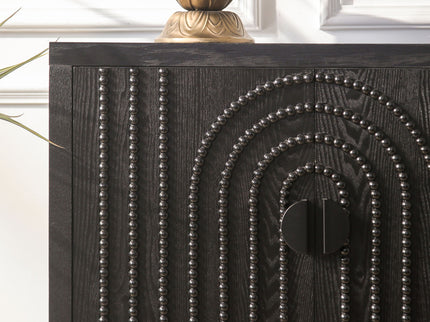 Modern Sideboard Cabinet With Decorative Nailhead Accents, Stylish Storage Solution For Dining, Living Rooms - Black