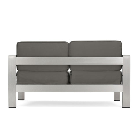 Outdoor Aluminum Loveseat With Cushion - Gray