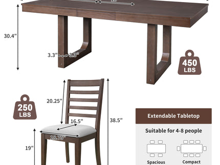 Extendable Dining Set, Farmhouse Extendable Table With Upholstered Chairs