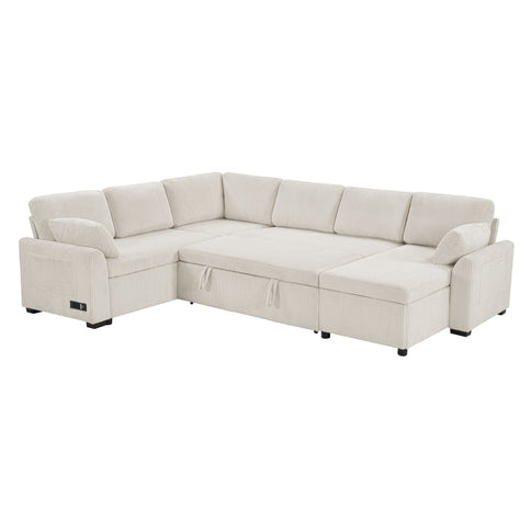 Convertible U-Shaped Sectional Sofa Bed With Reversible Chaise