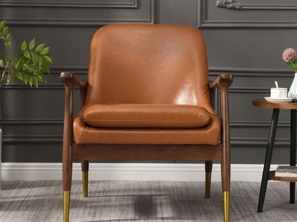 Mid - Century Accent Chair With Cushioned Seat, Brass Tipped Legs