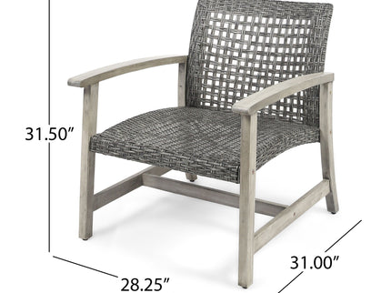 Outdoor Club Chair With Rattan Cover And Acacia Wood Frame - Gray