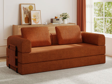 Convertible Sleeper Sofa Bed With Cylindrical Pillow, Fixed Shape Frame