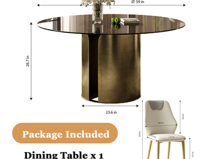 Modern Round Dining Table Set With Glass Top And Steel Legs