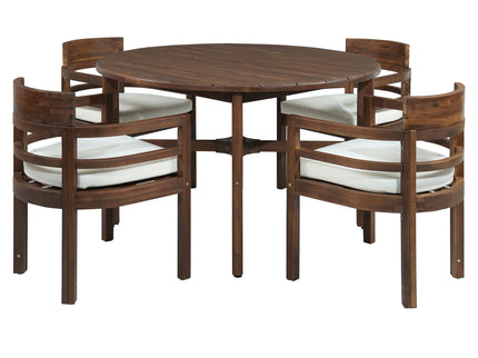 5 Piece Round Patio Table & Cushioned Armrest Chairs, Outdoor Dining Set With Umbrella Hole