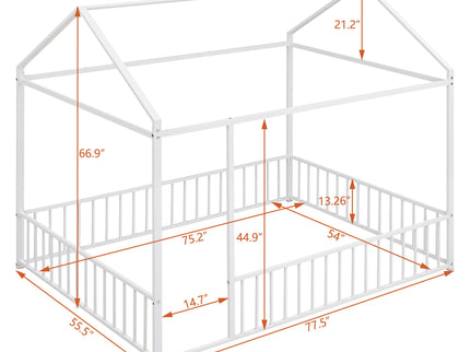 Metal Bed House Bed Frame With Fence