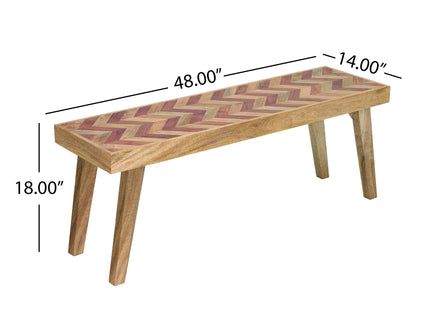 Artisan - Handcrafted Mango Wood Bench Rustic Boho Style - Natural