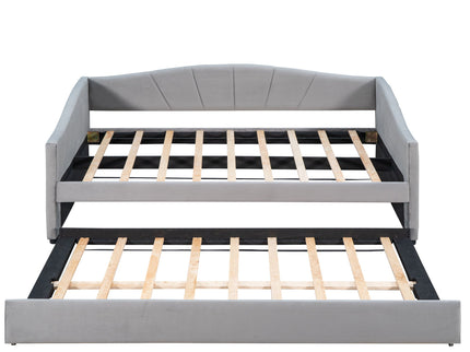 Upholstered Daybed Sofa Bed With Trundle Bed And Wood Slat