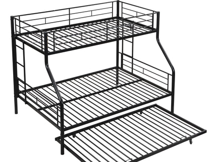 Twin Over Full Modern Metal Bunk Bed With Trundle - Black