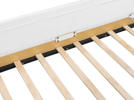 Twin Upholstered Platform Bed With Guardrail And Storage Bags - Natural