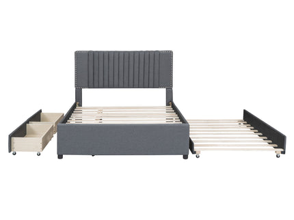 Upholstered Platform Bed With Drawers, Classic Headboard Design
