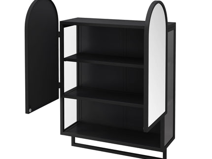 Double Arched Mirror Wall Cabinet With 2 Doors, Featuring Adjustable Shelves And Towel Rack
