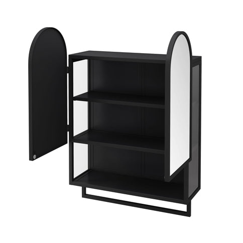 Double Arched Mirror Wall Cabinet With 2 Doors, Featuring Adjustable Shelves And Towel Rack