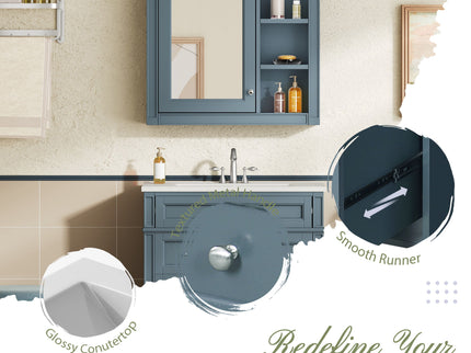 Bathroom Vanity With Medicine Cabinet, Royal Mirror Cabinet, Modern Bathroom Storage Cabinet With 2 Soft Closing Doors And 4 Drawers