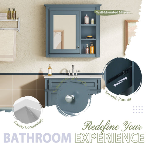 Bathroom Vanity With Medicine Cabinet, Royal Mirror Cabinet, Modern Bathroom Storage Cabinet With 2 Soft Closing Doors And 4 Drawers