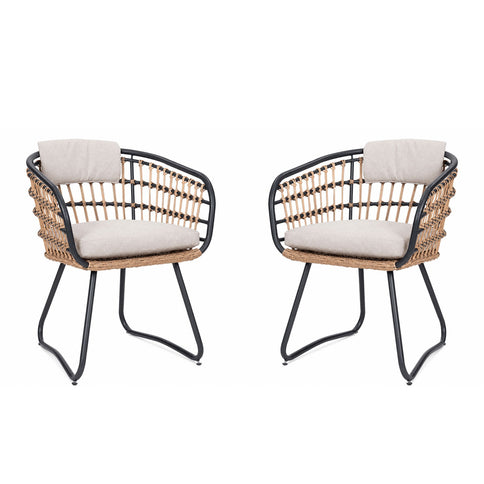 Patio All Weather Armchairs With Cushions (Set of 2) - Beige