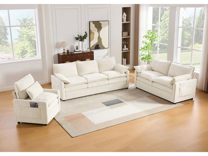 Modern Sofa Set With Double Layer Cushion And Side Storage Pockets