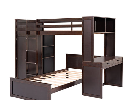 Loft Bed With A Stand Alone Bed, Shelves, Desk, And Wardrobe